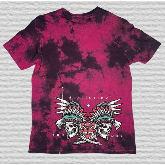 Affliction Black Label Skull Rhinestone Shirt Mens LG Red AOP Punk Western Biker - Picture 3 of 5